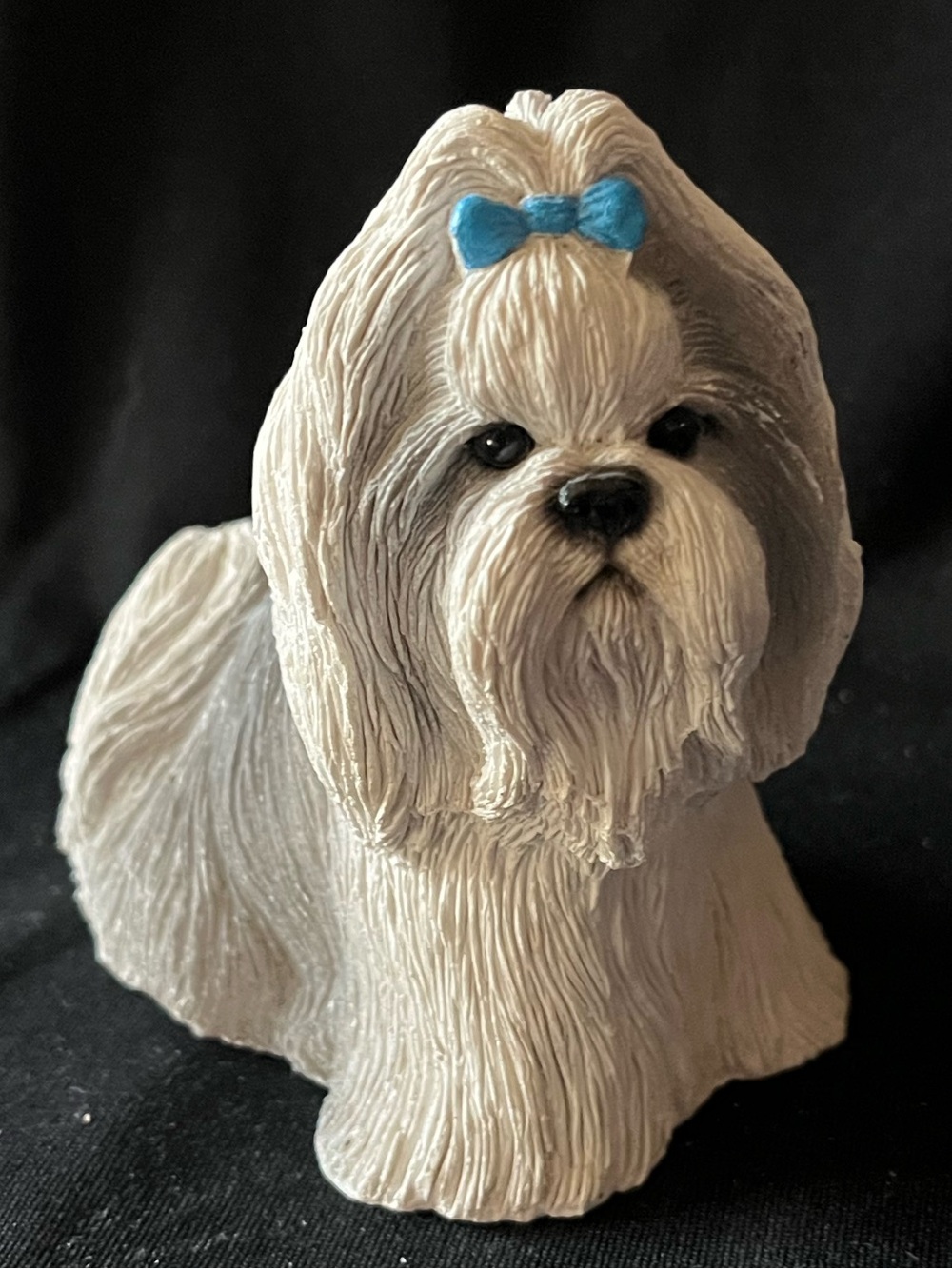 Shih Tzu Dog Sculpture with Blue Bow - Decorative Home Accent